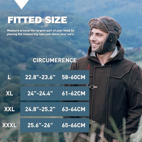 TOP-EX Oversize Waterproof XXL XXXL Mens Pilot Earflap Aviator Winter Faux Leather Hat Hunting Trapper Outdoors - color: Coffee, size: XX-Large