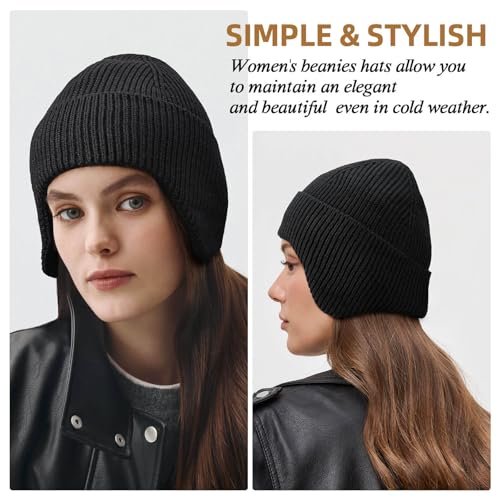 OZERO Winter Beanies Hats Men: Beanie with Ear Flaps - color: Black