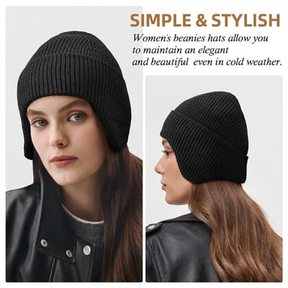 OZERO Winter Beanies Hats Men: Beanie with Ear Flaps - color: Black