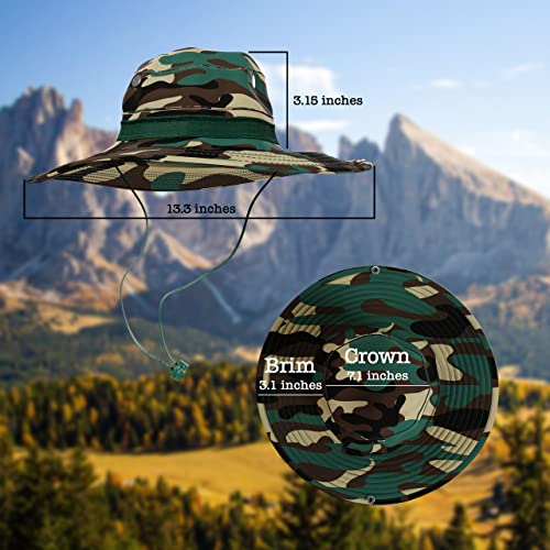 BaHoki Essentials Military Style Bucket Hat - Camo Outdoor Hat with Adjustable Strap - Wide Brim Safari Hat - style: Woodland