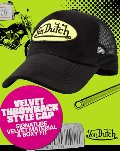 Von Dutch Unisex Velvet Trucker Hat, Curved Bill, Mesh Back, Snapback - color: Black