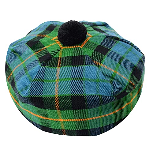 HAAUR Scottish Tammy Hat Traditional Kilt Tam o' Shatner Acrylic Wool Flat Bonnet Various Tartans with Pompom One Size - color: Ancient Gunn