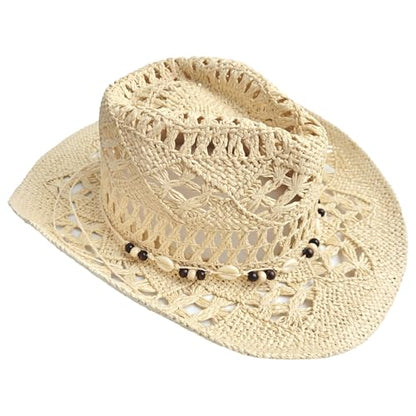 J.CARP Straw Cowboy Hat Cowgirl Hat Cowboy Hats Wide Brim Western Cowboy with Decorative Band - color: Style2