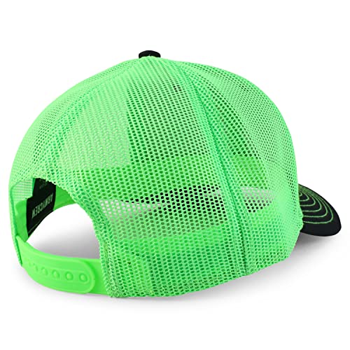 Armycrew Oversize XXL Low Profile Two Tone Mesh Back Trucker Baseball Cap - color: Black Neon Green
