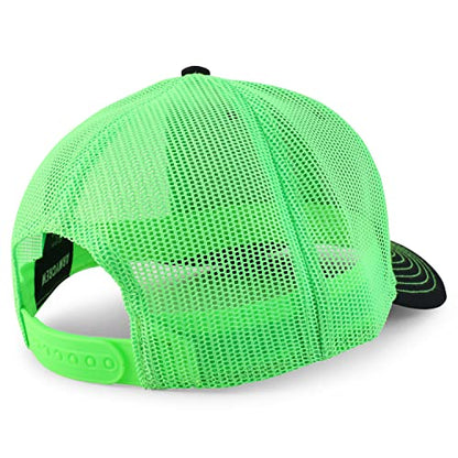 Armycrew Oversize XXL Low Profile Two Tone Mesh Back Trucker Baseball Cap - color: Black Neon Green