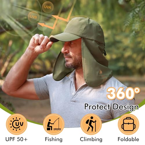 Tirrinia Wide Brim Sun Hat with Neck Flap for Men & Women - color: Green