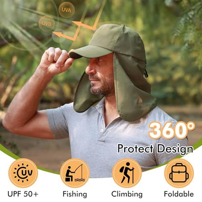 Tirrinia Wide Brim Sun Hat with Neck Flap for Men & Women - color: Green