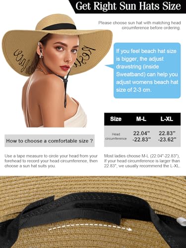 Sun Beach Straw Hats for Women, Summer Wide Brim Hat - color: Khaki(resting Beach Face), size: Large