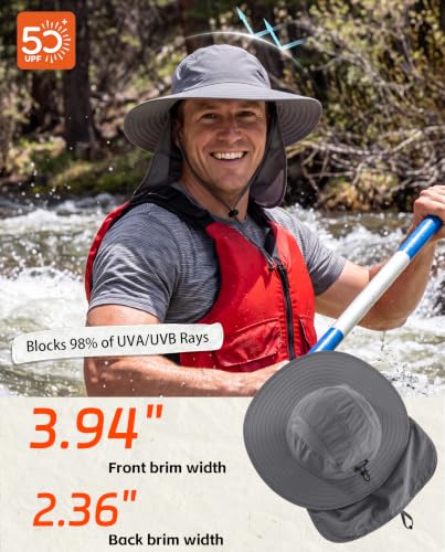 Home Prefer UPF 50+ Sun Hat with Neck Flap Wide Brim Fishing Hat for Men - color: Dark Gray