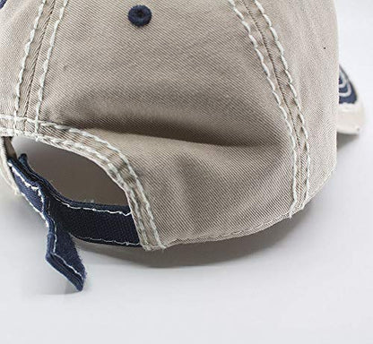 Washed Cotton Distressed with Heavy Stitching Adjustable Baseball Cap - color: Navy/Navy/Khaki