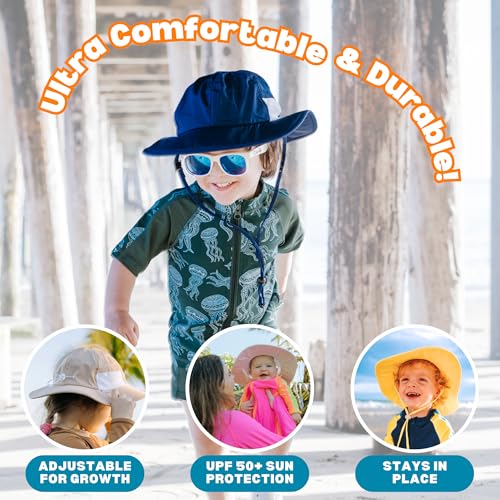 SwimZip UPF 50 Kids' Wide Brim Sun Hat, Sun Protection Hat - Baby & Toddler - color: Navy, size: 8-14 Years