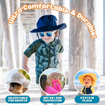 SwimZip UPF 50 Kids' Wide Brim Sun Hat, Sun Protection Hat - Baby & Toddler - color: Navy, size: 6-24 Months