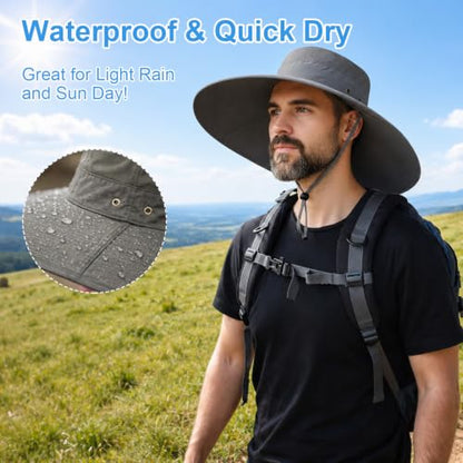HUAMULAN Men Wide Brim Sun Hat Summer Outdoor Women Bucket Fishing Hats - color: D2-darkgray