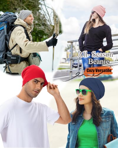 100% T-Shirt Cotton Slouchy Beanie Women Men,Lightweight Chemo Hat - color: Red(2-layer)