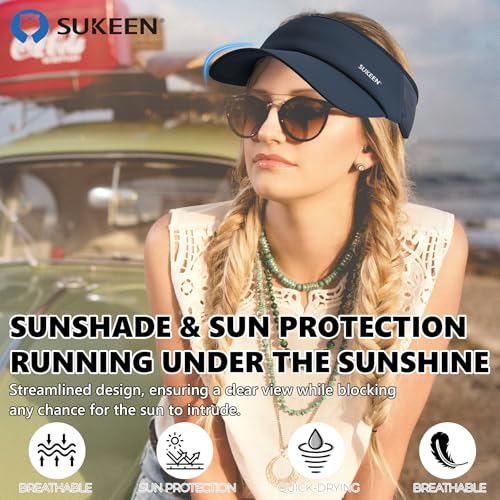 Sukeen Sports Sun Visor Men Women Lightweight Portable Cooling Stretchy Visor Hat for Running, Golf, Daily Wear - color: Navy Blue