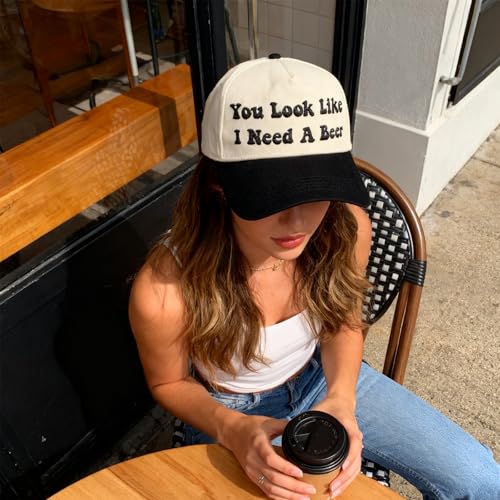 Hat Funny Embroidered Trucker Hat Adjustable Two Tone Snapback Canvas Baseball Cap for Womens - color: Black-you Look Like I Need a Beer