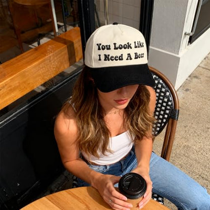 Hat Funny Embroidered Trucker Hat Adjustable Two Tone Snapback Canvas Baseball Cap for Womens - color: Black-you Look Like I Need a Beer