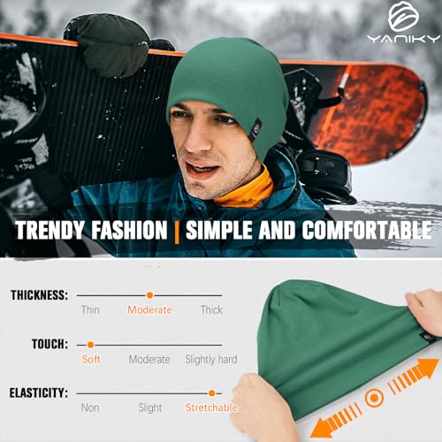 YANIKY Slouchy Beanie for Women, Mens Soft Cotton Beanie Hat, Double Layer Windproof Skull Cap for All Seasons - color: Dark Green