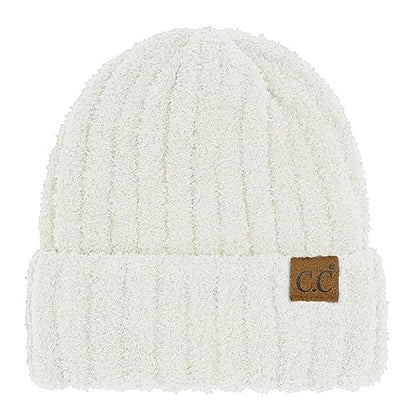 C.C Fuzzy Beanie for Women Unisex - Acrylic Stretchable Soft Warm Knit Winter Skully Hat - color: Acrylic-white