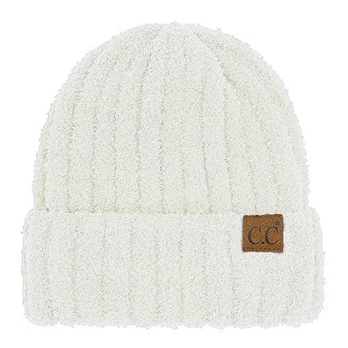 C.C Fuzzy Beanie for Women Unisex - Acrylic Stretchable Soft Warm Knit Winter Skully Hat - color: Acrylic-white