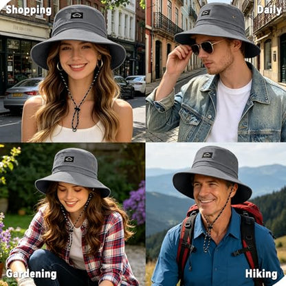 ZOORON Sun Bucket Hats for Women Men UPF 50+Packable Fishing Hats Quick Dry Waterproof Hiking Hat with Detachable Chin Strap - color: 1pack-dark Grey