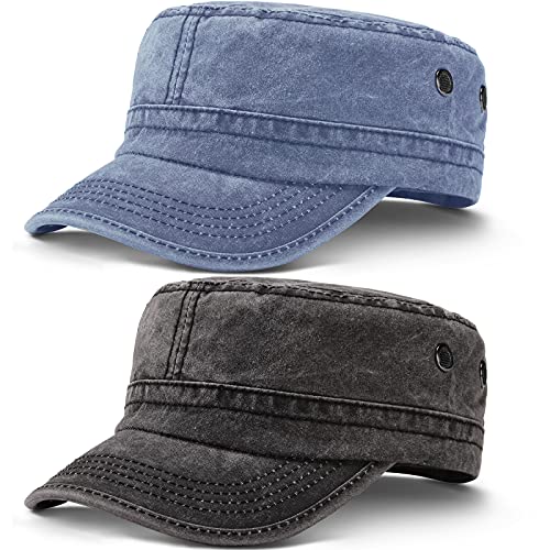 Geyoga Washed Cotton Military Cadet Army Cap - color: Navy Blue, Black