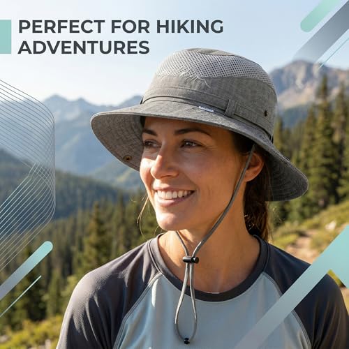 Men’s UV Sun Hat, Breathable Mesh Bucket Hat, Adjustable Chin Strap, Lightweight Foldable Outdoor Fishing Hiking Hat - color: #B32 Grey, size: 7 1/4-7 5/8