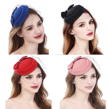 Fascinators Hats Pillbox Hat for Girl and Women - color: Yellow-fascinator With Bowknot Veil