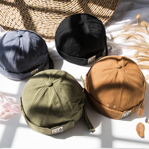 Quanhaigou Brimless Sailor Cap,Adjustable Rolled Cuff Skull Beanie Hats for Men Women - color: Black