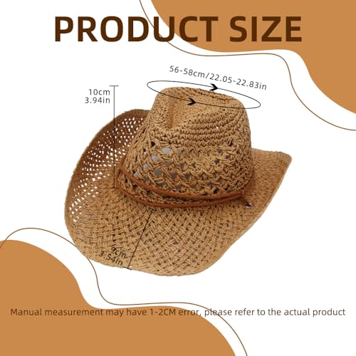 Women/Men Straw Cowboy Hat Wide Brim Sun Beach Cowgirl Hat Summer Western Cowboy for Travel Outdoor Family - color: Khaki