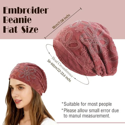 Crochet Slouchy Beanie Hat Turbans Headware for Women - color: Bea08 - Brick Red
