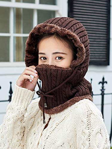 HUAMULAN Women Winter Knit Balaclava Fleece Lined Hooded Beanie Hats - color: Coffee, size: Medium