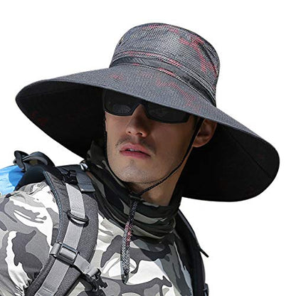 HUAMULAN Men Wide Brim Sun Hat Summer Outdoor Women Bucket Fishing Hats - color: B1ywmh5-jiuhong
