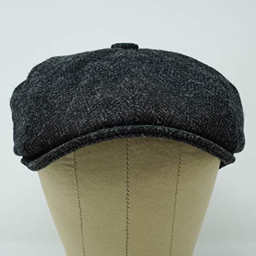 Lomond Newsboy Cap - 100% Handwoven Wool - Harris Tweed - Water Resistant - color: Midnight Herringbone, size: X-Small