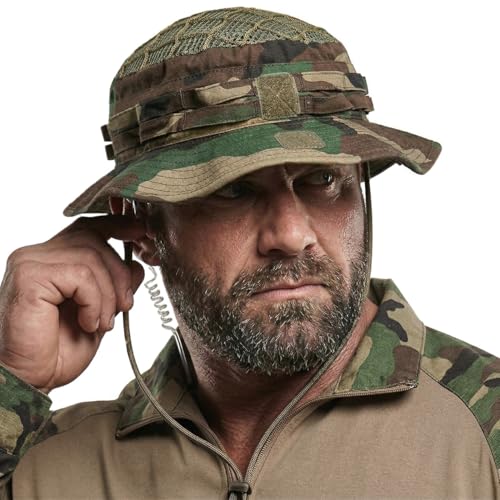 CQR Men's Tactical Boonie Hat, Breathable Packable Sun Hat for Hunting, Hiking, Fishing, Shooting, and Outdoor Activities - color: Sentinel Woodland Olive, size: Small-Medium