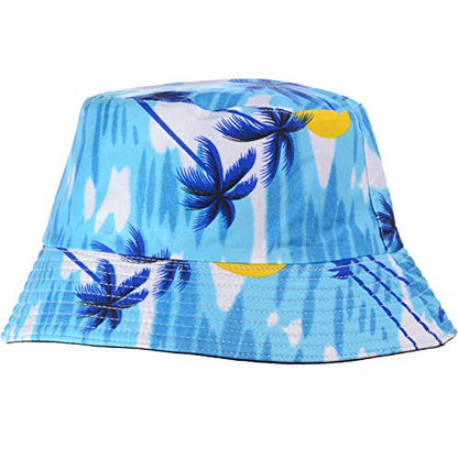 BYOS Unisex Trendy Reversible Lightweight Printed Bucket Hat Packable Outdoor - color: Hawaii Ocean Blue