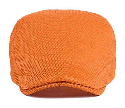 DIYDECAL Mens Breathable Mesh Summer Hat Adjustable Newsboy Beret Ivy Cap Cabbie Flat Cap - color: Orange