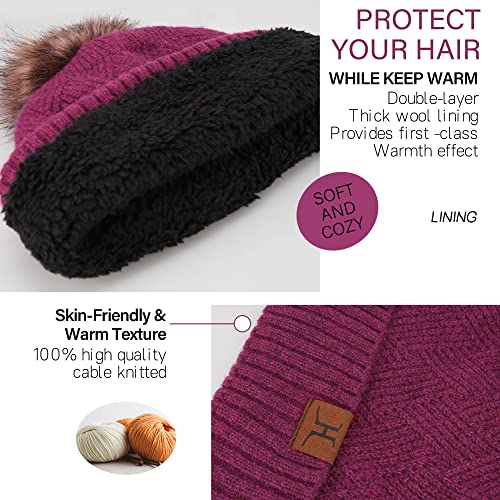 FZ FANTASTIC ZONE Women's Winter Warm Beanie Hats Scarf Touchscreen Gloves - color: Rose Red