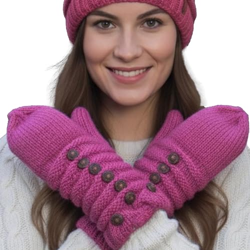 Agan Traders Women's 2026 Winter Mitten Hat Warm Fleece Lined Oversized Thick Chunky Slouchy From Nepal - color: Folding Pink