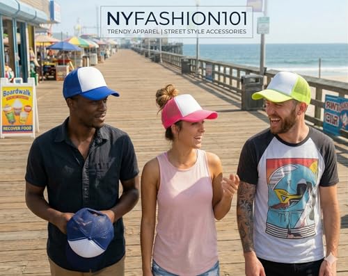 NYFASHION101 Plain Mesh Trucker Hat - Breathable 6-Panel Daily Snapback Cap, Customizable Ideal for DIY Embroidery & Patches - color: White