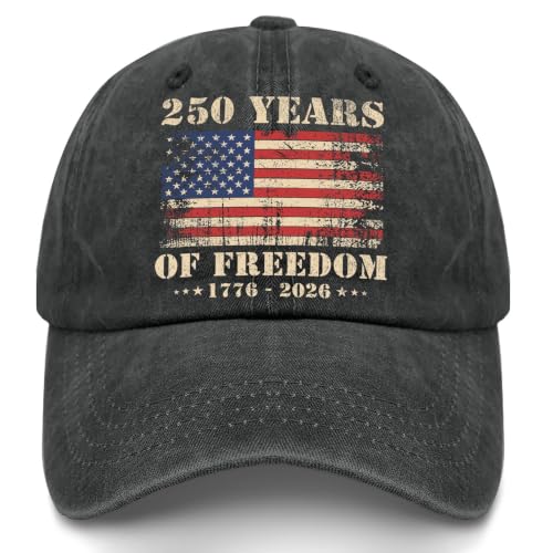 Vintage 250 Years of Freedom Hat 1776–2026, USA Flag Patriotic Distressed Dad Hat Adjustable Baseball Cap for Men Women - color: Allblack