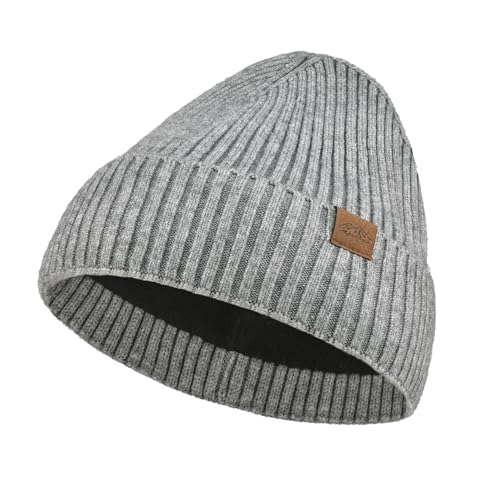 Unisex XXL Winter Hat, Fleece Lined Beanie Skull Cap Thermal Beanies Warm Ski Hat for Cold Weather - color: Heather Gray