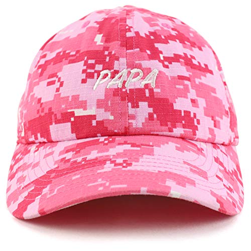 Trendy Apparel Shop Papa Embroidered Soft Crown 100% Brushed Cotton Cap - color: Pink Dark Camo