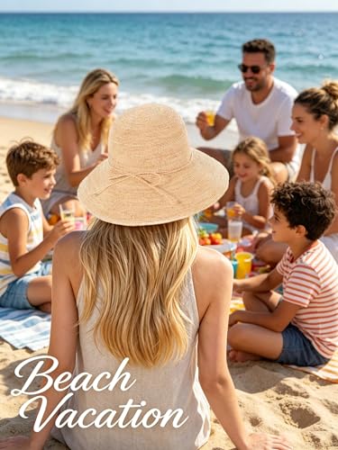 Women Straw Bucket Hat Natural Raffia Woven Sun Hat Foldable Wide Brim Summer Beach Travel Cap for Ladies - color: Brim 3.9"