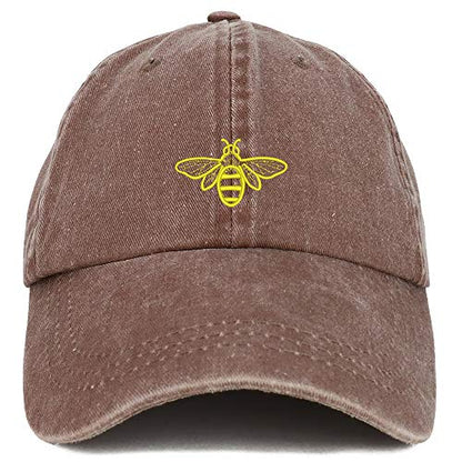 Trendy Apparel Shop Bee Embroidered Washed Cotton Adjustable Cap - color: Chocolate