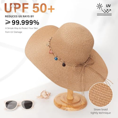 Sun Hats for Women, UPF 50+ Sun Protection, Beach Hat with Wide Brim - color: Khaki - Shell