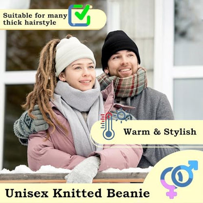 Ababalaya Unisex Satin Lined Knit Open Beanies Rasta Beanie - color: White
