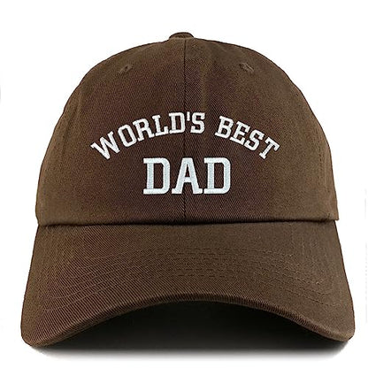 Trendy Apparel Shop World's Best Dad Embroidered Low Profile Soft Cotton Dad Hat Cap - color: Brown
