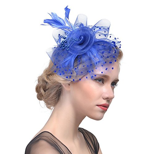 AQOKKA Women Fascinators Hats Flower Fascinators with Headband and Clip Tea Party Headwear for Women and Girls - color: 1 Pc 7" Diameter / Blue