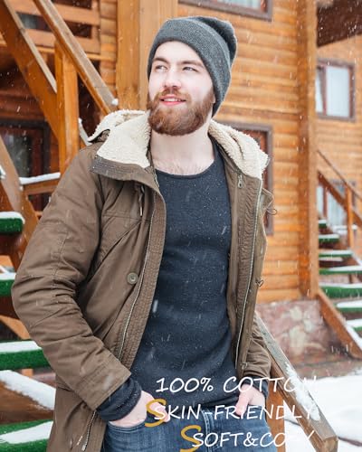 100% Cotton Beanie Lengthen Cuffed Beanies Knit Winter Hats Unisex - color: 1-dark Grey